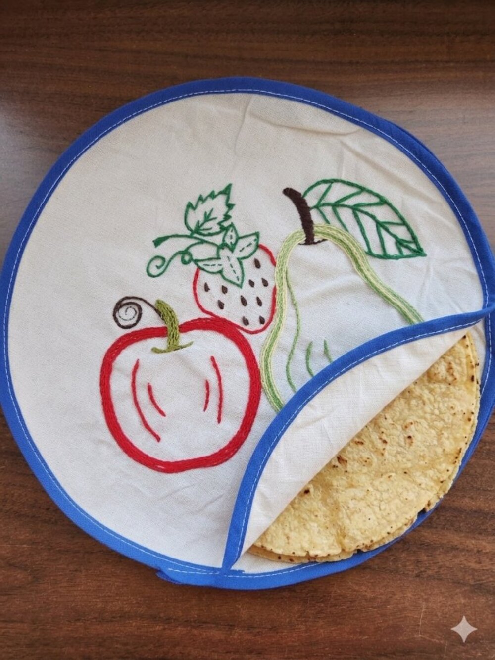 Handmade Embroidered Cloth Tortilla Warmer 11" Fruit Tortillero